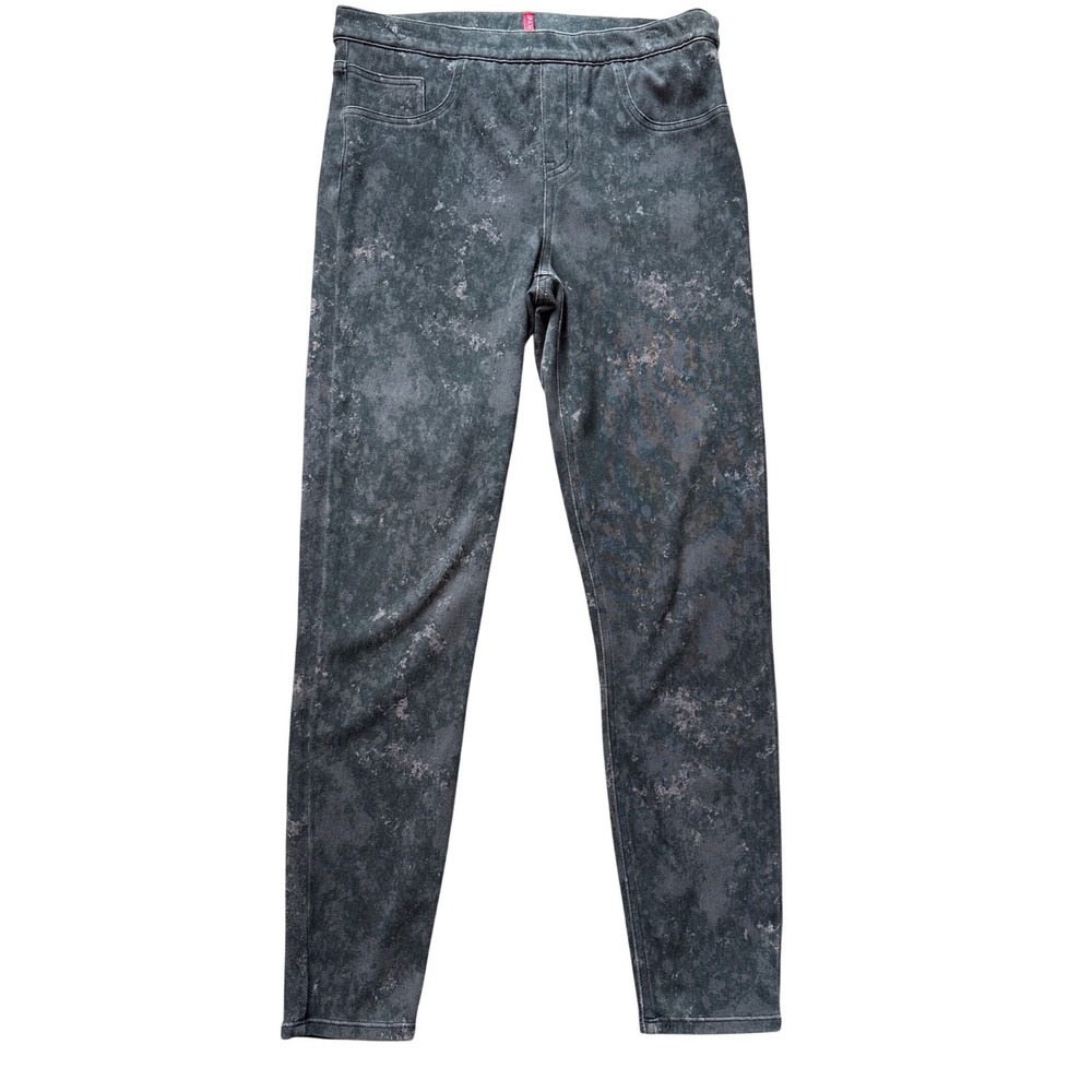 SPANX Women's Jeans-ish Black Gray Camo Ankle Jeans Leggings Stretch Moto Size L
